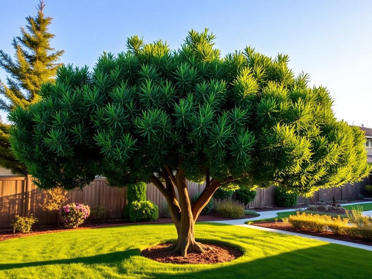 Beautifully trimmed tree in a manicured yard